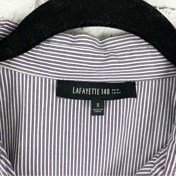 Lafayette 148 Purple Pinstriped Single Pocket Button Down Collared Blouse Small - Picture 4 of 10